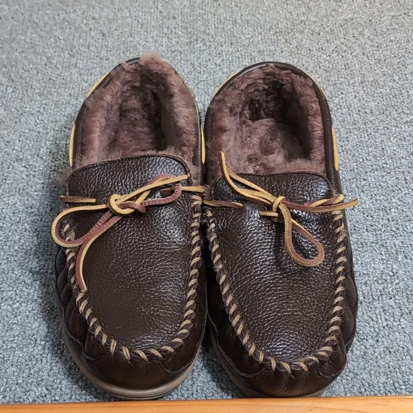 L.L. Bean Wicked Good Moccasins Moosehide Slipper Chocolate Brown Size 11.0 - Picture 3 of 14